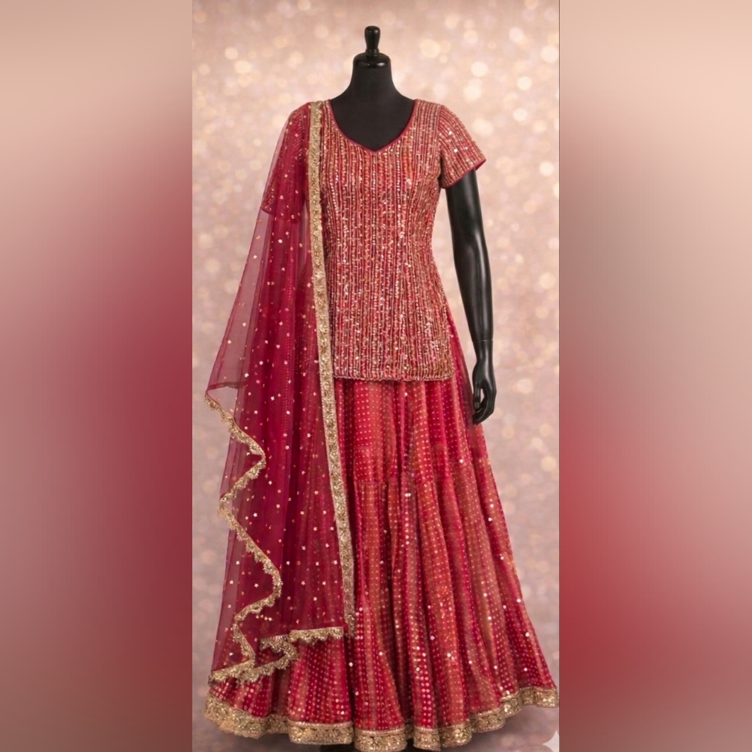 Elegant Pink And Gold Embellished Gharara - Indian Outfit